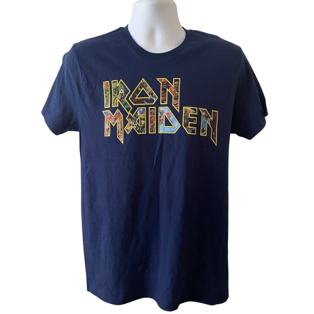 New Iron Maiden Eddie Logo Mens Size M Navy Blue Short Sleeve T-Shirt